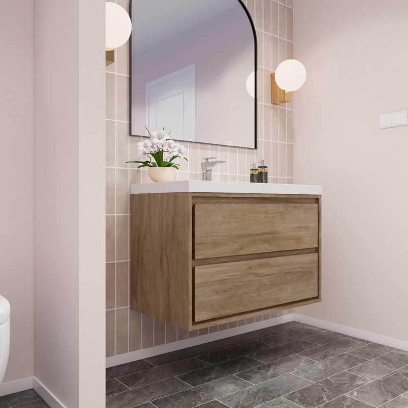 Wittig 36" Wall-Mounted Single Bathroom Vanity Set, White Oak