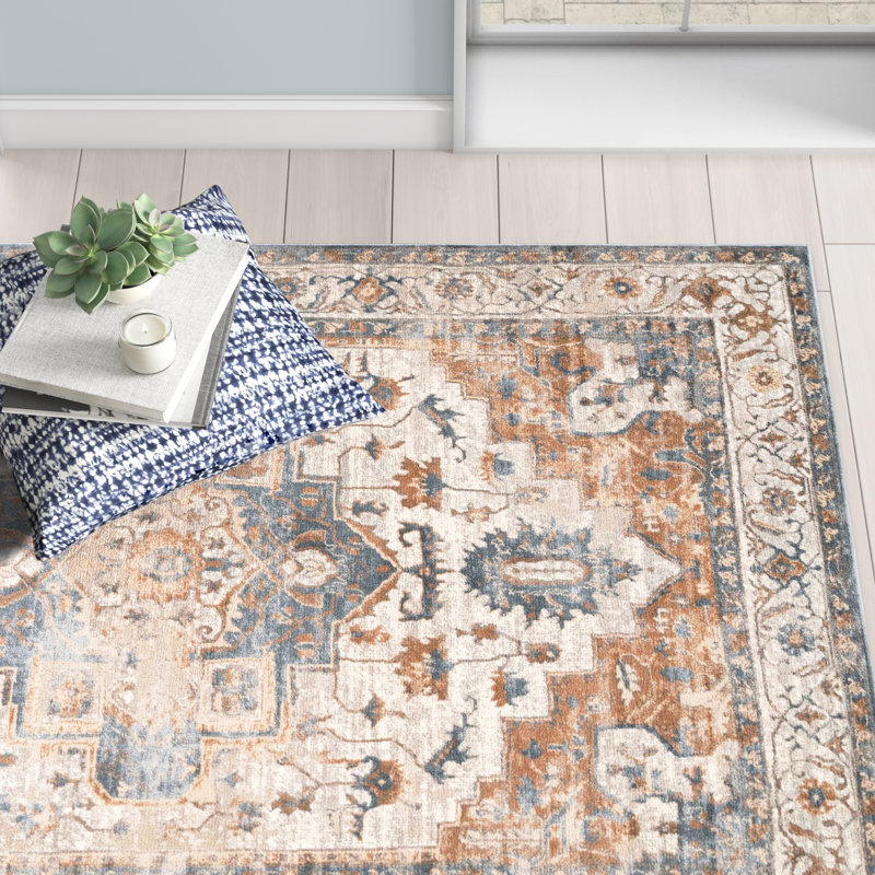Emett Traditional Floral Beige/Gray Rug, Rectangle 5' x 8'