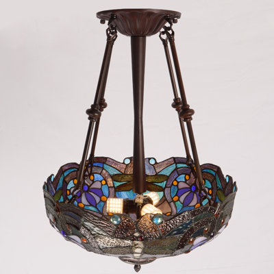 3 - Light 17" Baroque Dragonfly Dimmable Inverted Pendant Light (Include 3 Warm Bulbs, Not Dimmable)