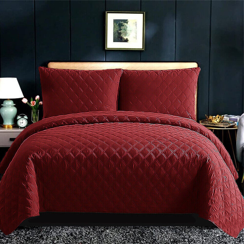 Polyester Solid Colour Bedspread with Pillow Shams, Red, Super King Bedspread + 2 Standard Shams
