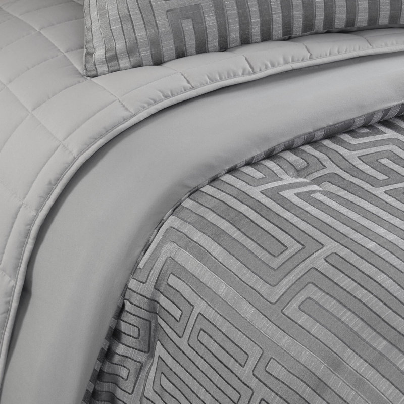 10 pièces d'édredon de luxe pour grand lit gris - toutes saisons avec motif, motif de fil métallique, jupe de lit et coussins décoratifs géométriques, utilisation, courtepointe