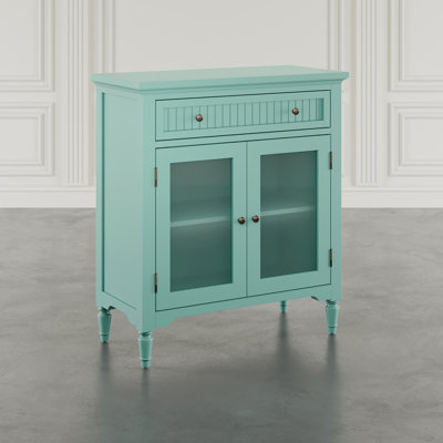 Lumpkins 32" Glass Door Accent Cabinet – Cottage Transitional Storage with Adjustable Shelves - Fern Green by Beachcrest Home