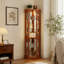 Vitrine d'angle en verre avec étagères réglables et fond miroir pour des solutions de rangement élégantes à la maison-1125764394