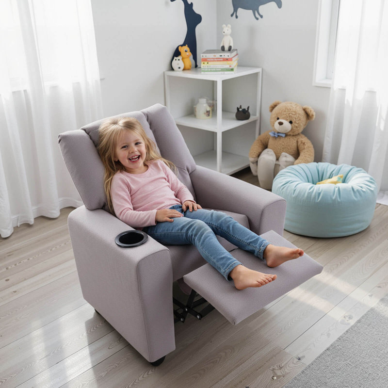 Kids Recliner with Cup Holder with Adjustable Backrest & Footrest Gray, Gray
