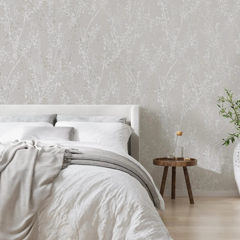 Boutique Breeze Sprig Floral Wallpaper, Grey
