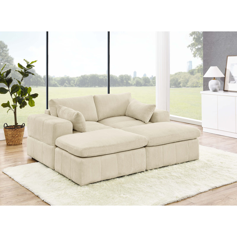 Canapé modulaire en velours côtelé Perthfoybairns, Velours côtelé beige