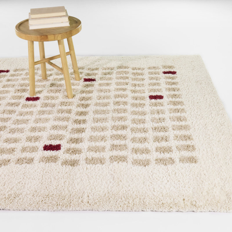 Parrish Beige Geometric Shag Area Rug, Rectangle 5'3" x 7'