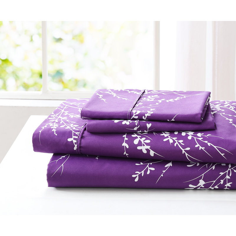 Ensemble de draps en microfibre Foliage, Chasseur / Ivoire, Drap pour taille de lit très grand avec drap-hous