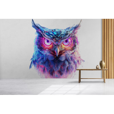 Décoration murale hibou néon, hibou coloré, décor animal moderne 359Mv