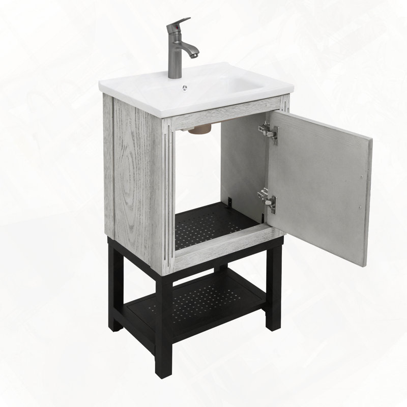 Freestanding Bathroom Vanity With Sink Hot And Cold Faucet Storage Organizer Iron Shelf, White
