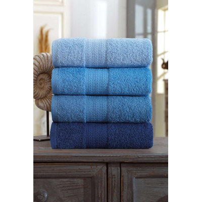 Ensemble de serviettes à main de qualité supérieure (4 pièces), 100% coton, 19,7 x 33,5 pouces | Doux et absorbant, lavable à la machine à 104 ° F | Couleur bleue élégante, parfaite pour le décor de la salle de bain et de la cuisine, confort luxueux et durabilité