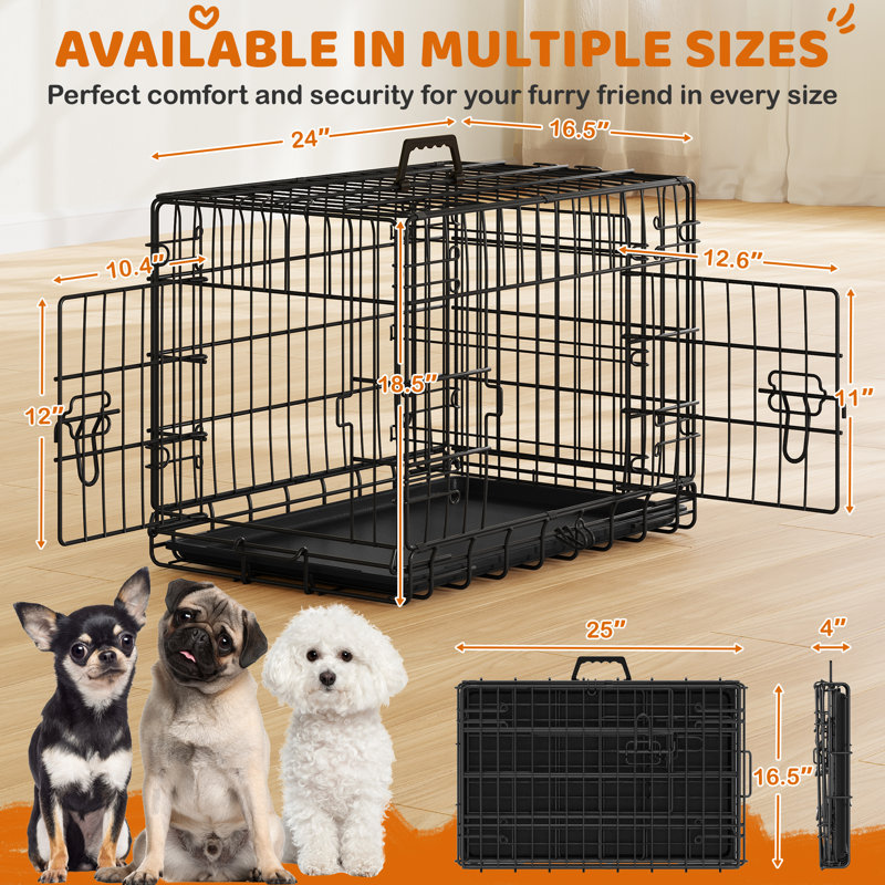 Enhanced Double Doors Dog Crate Includes Divider Panel, Extra Small (18.5" H x 24" W x 16.5" D)