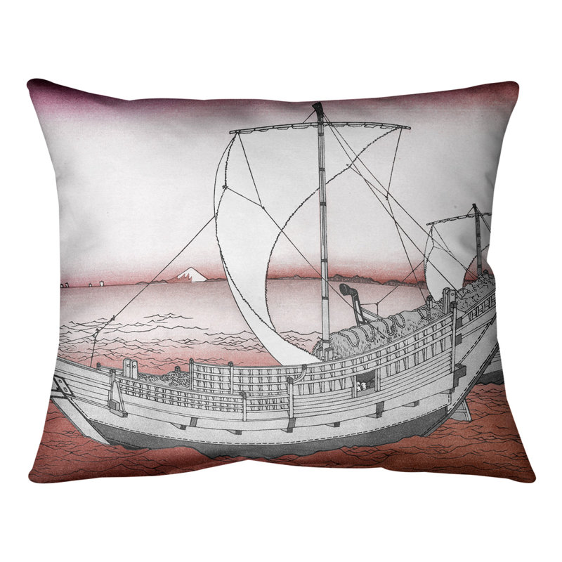 Katsushika Hokusai Reversible Throw Pillow, 20" x 14", Red Sea, Down Alternative