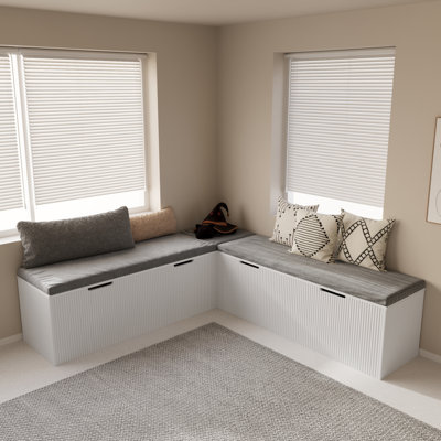 Kitchen Breakfast Nook Bench, Backless Wood Corner Bench With Cushion Seat, L Shape Dining Bench With Hidden Storage Space