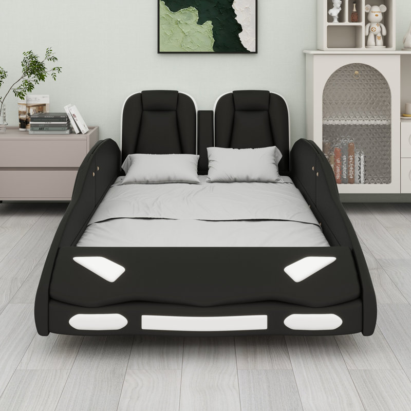 Race Car-Shaped Platform Bed With Wheels, Black