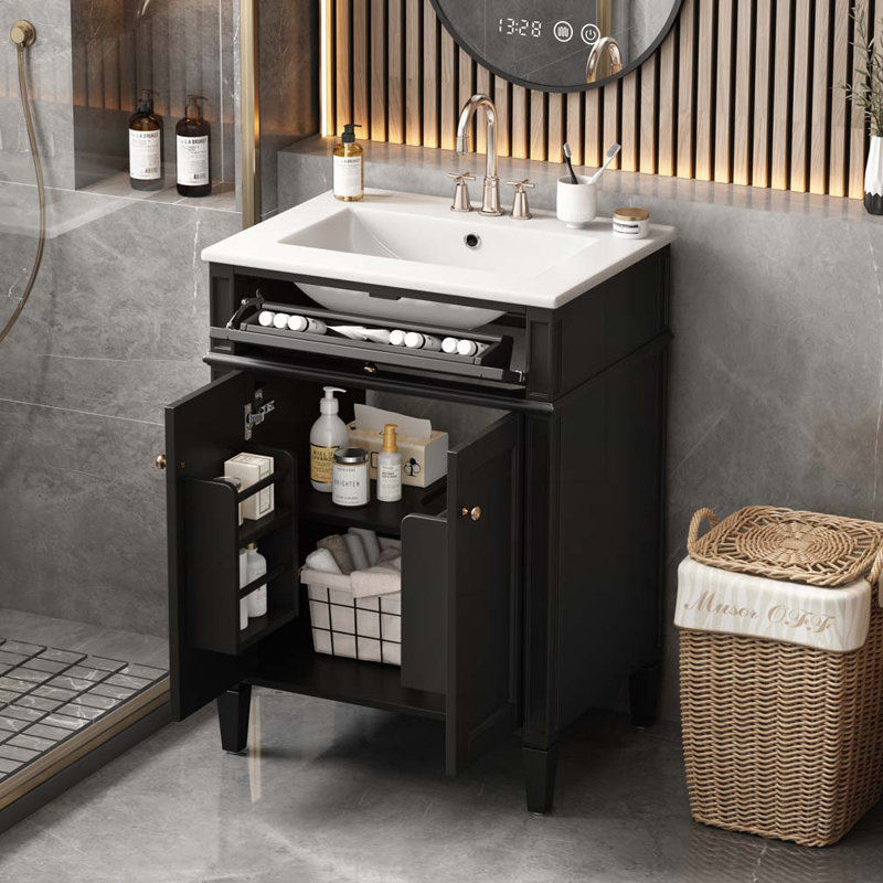 Meuble-lavabo 24 po avec 2 portes et un tiroir basculant, Noir