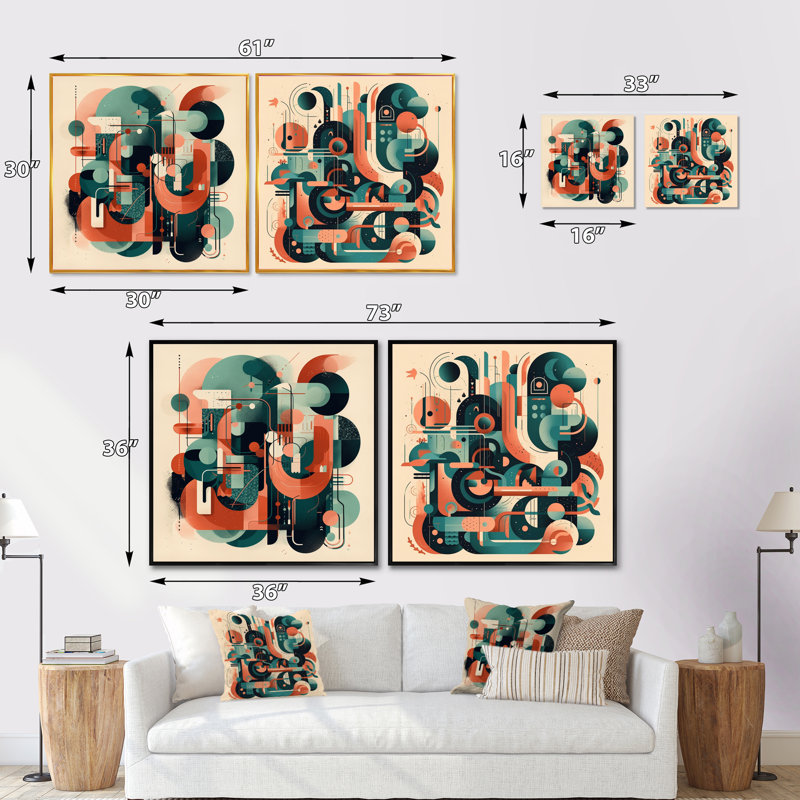 Colours Of Progress - ensemble de 2 collages carrés modernes Mid-Century, H 30 po x l 61 po, Toile tendue
