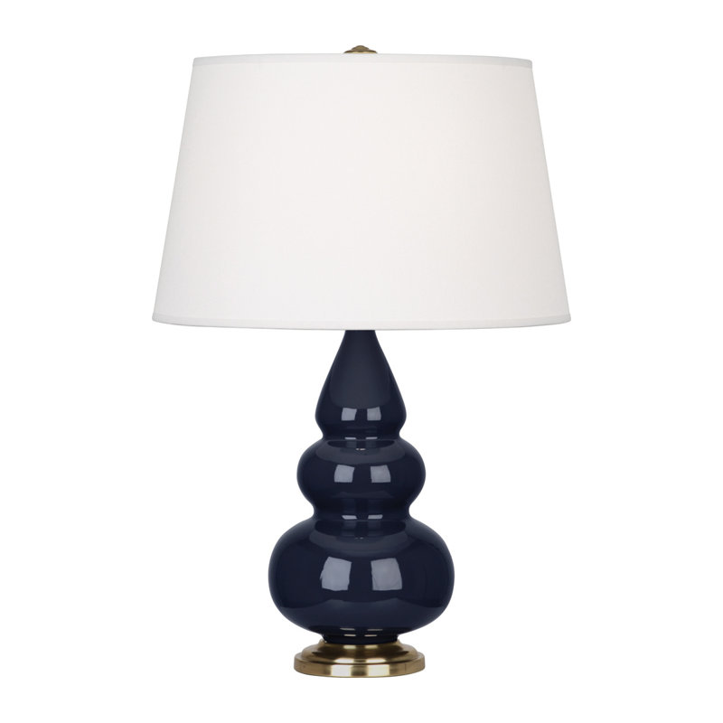 Small Triple Gourd Ceramic Table Lamp, Midnight Blue/Antique Brass, Antique Brass