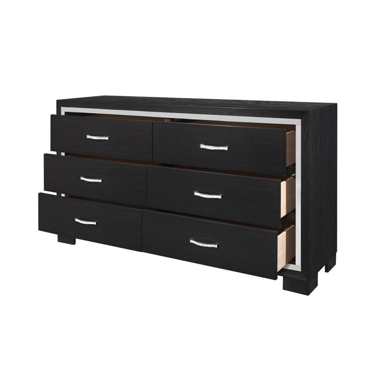 Dadzie Enriqueta Black LED Panel Storage Bedroom Set, 5 Pieces: Bed,2 Nightstands,Dresser,Mirror