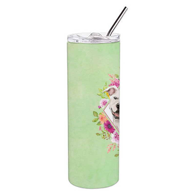 E23BF9F8391D466E9CA4F8DFEBD9A7DB de verre 20 oz à double paroi en acier inoxydable chiot, White Pit Bull Terrier, Vert