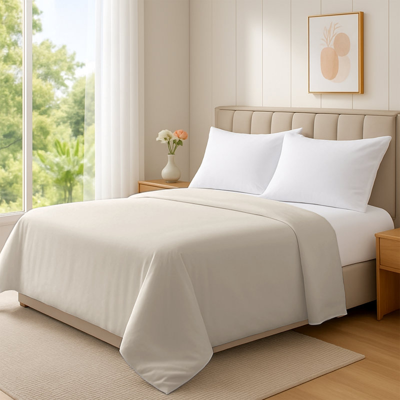 100% Cotton Standard Flat Sheet, Cream, Double (4'6)