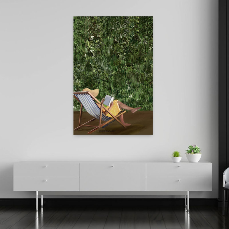 Reading In The Garden Peaceful Serene Tranquil Nature Summer Wall Art Print 1 Piece Wrapped Canvas Wall Art