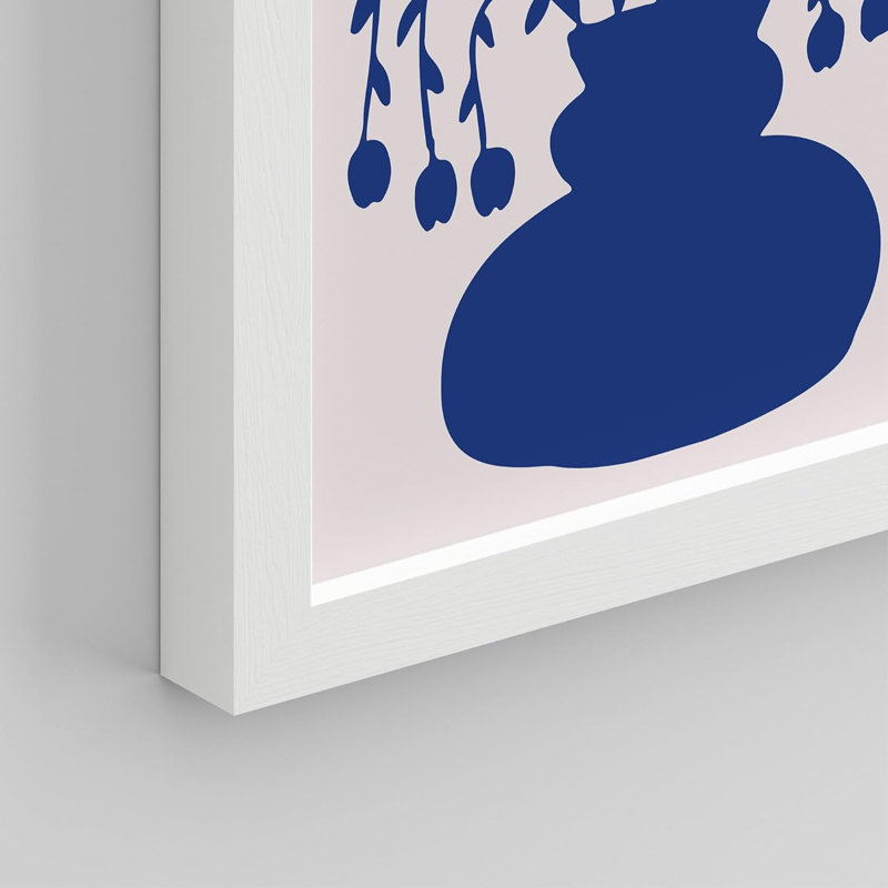Motif de fleurs botaniques abstraites bleues Mid-Century bleu bohème 9 pièces, L 8 po x H 10 po, Cadre blanc