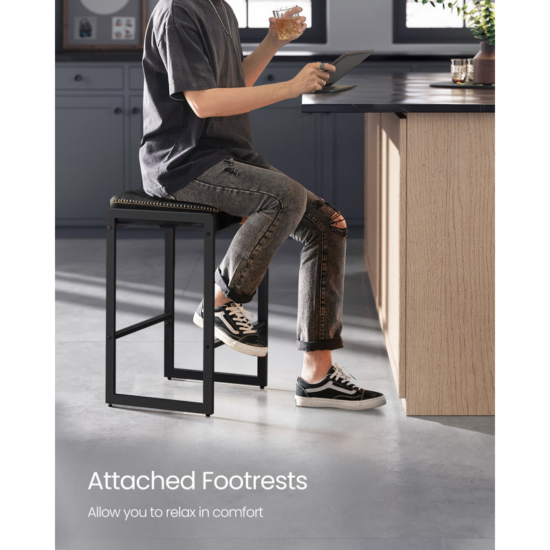 VASAGLE Black Synthetic Leather and Steel Counter Height Bar Stools, Set of 2
