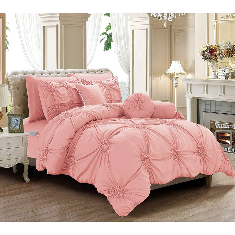 Ensemble de literie en microfibre 10 pièces toutes saisons avec draps et coussins décoratifs, Vieux rose