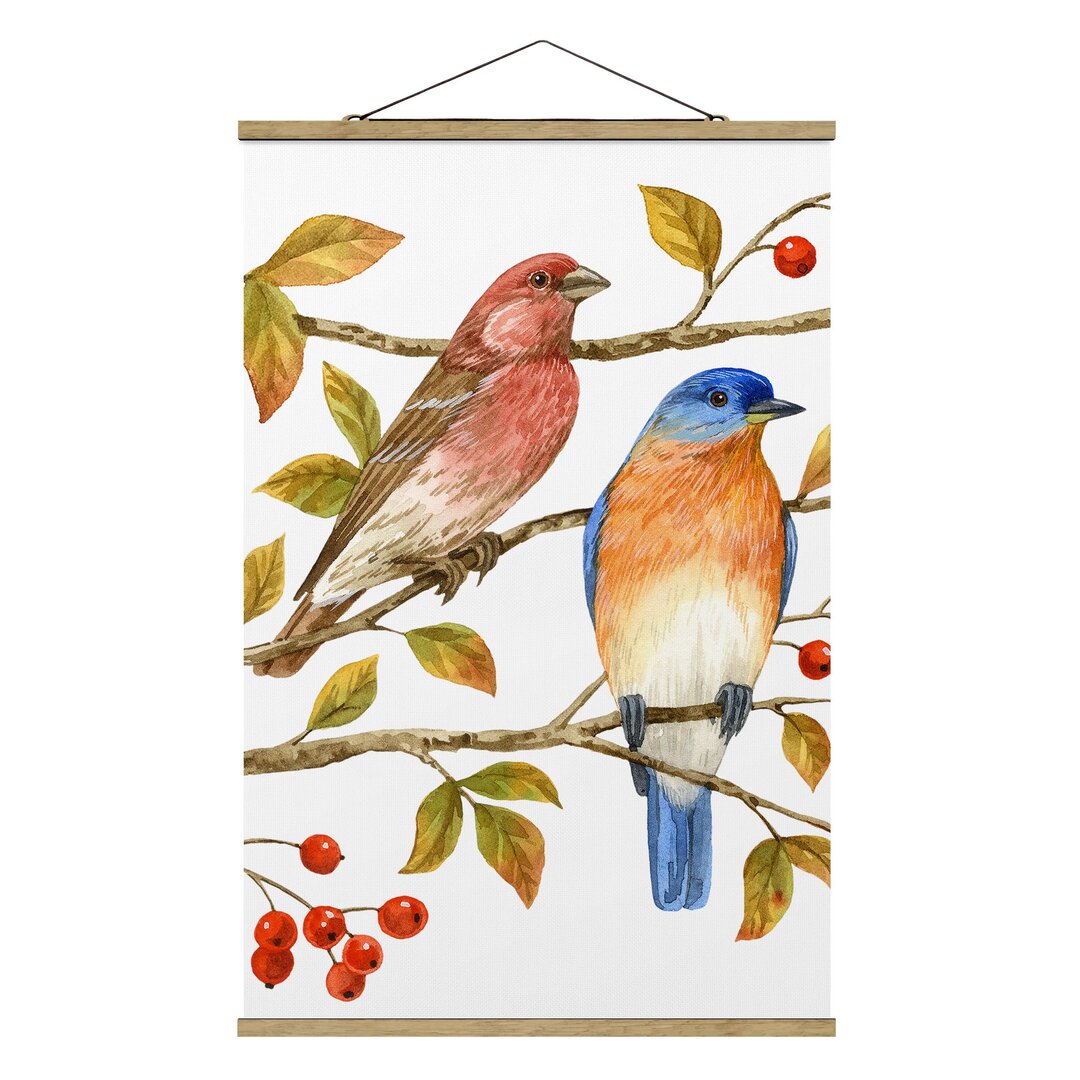 Stoffbild Birds and Berries – Bluebirds