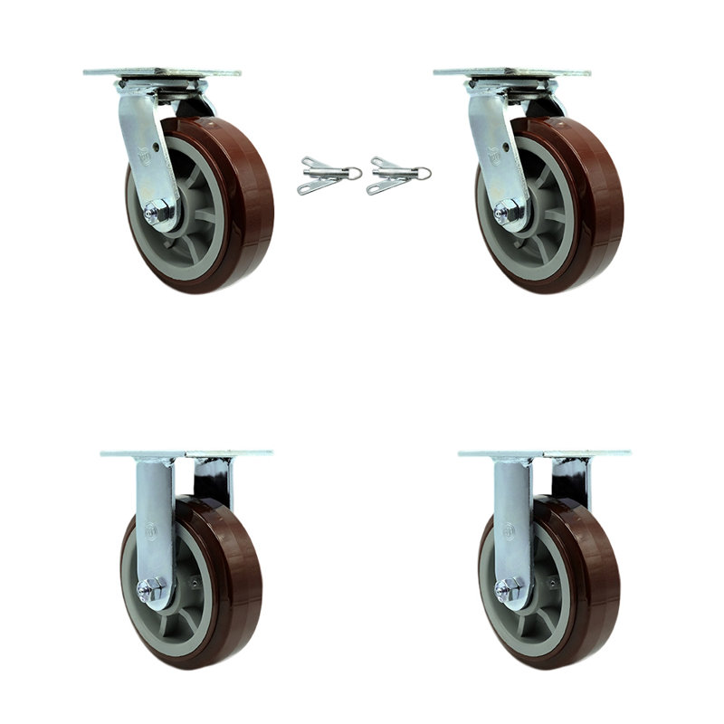 Ensemble de roulettes pivotantes 4 pièces avec verrou pivotant rigide
