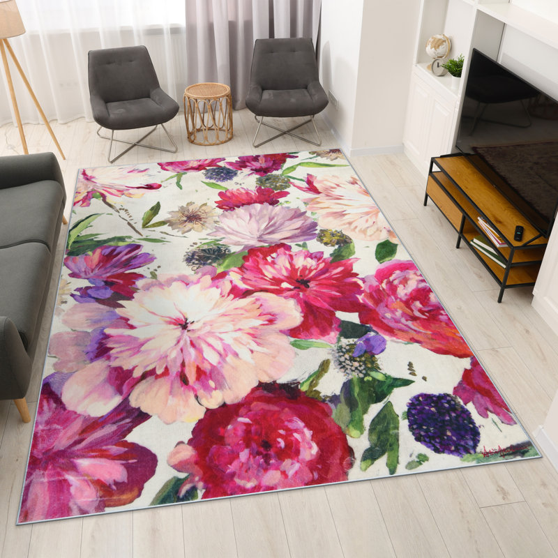 Tapis lavable à la main Amoroso B, tissé à la machine, 100% polyester, velours de 2 mm, antidérapant.