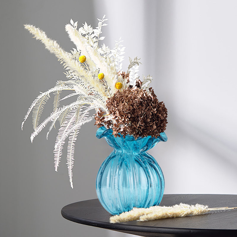 Blown Glass Vase, Modern Art Vase For Table Decoration Vase, Blue