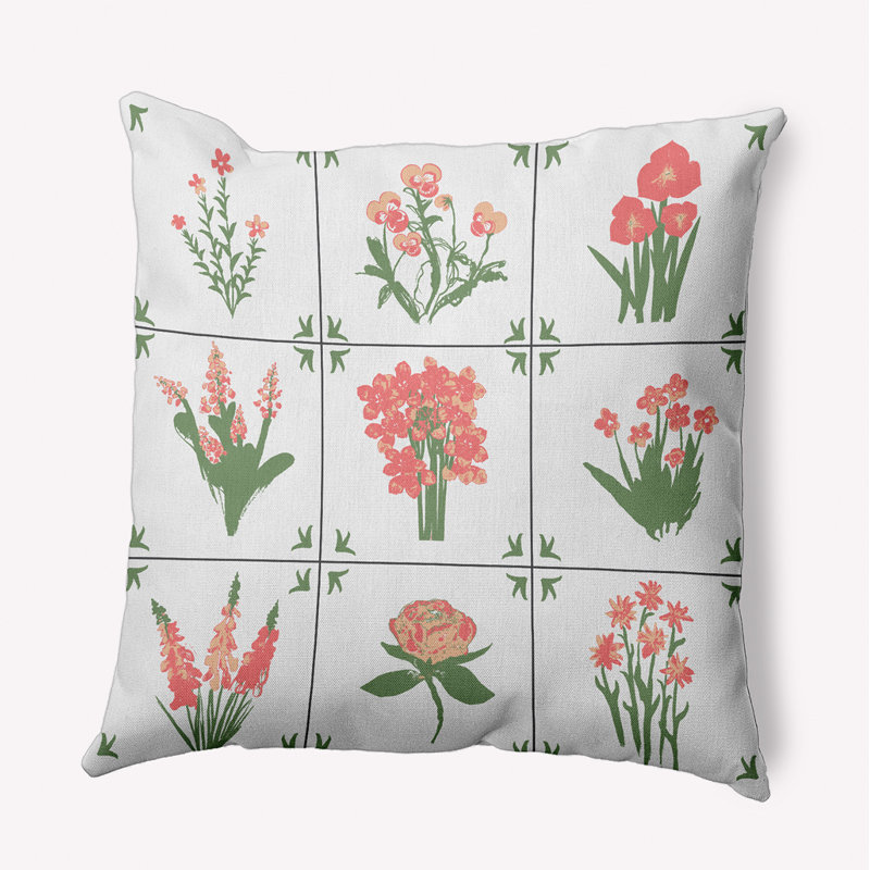 Coussin intérieur / extérieur Leafy Branch, H 18 po x l 18 po, Saumon / rose clair / vert floral