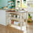 Solid Wood Rustic 45" Stationary Kitchen Island, Rubber Wood Butcher Block Dining Table Prep Table With 2 Open Shelves For Small Places