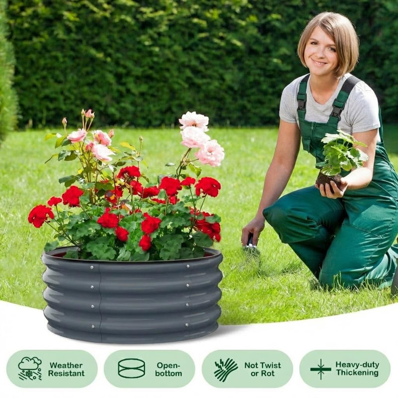 Round 2*2*1FT 2-pack Galvanized Steel Raised Garden Bed Planters, Bottomless, Rust-Resistant Metal, Easy Tool-Independent Assembly, Ideal for Plants, Flowers,Dark Gray