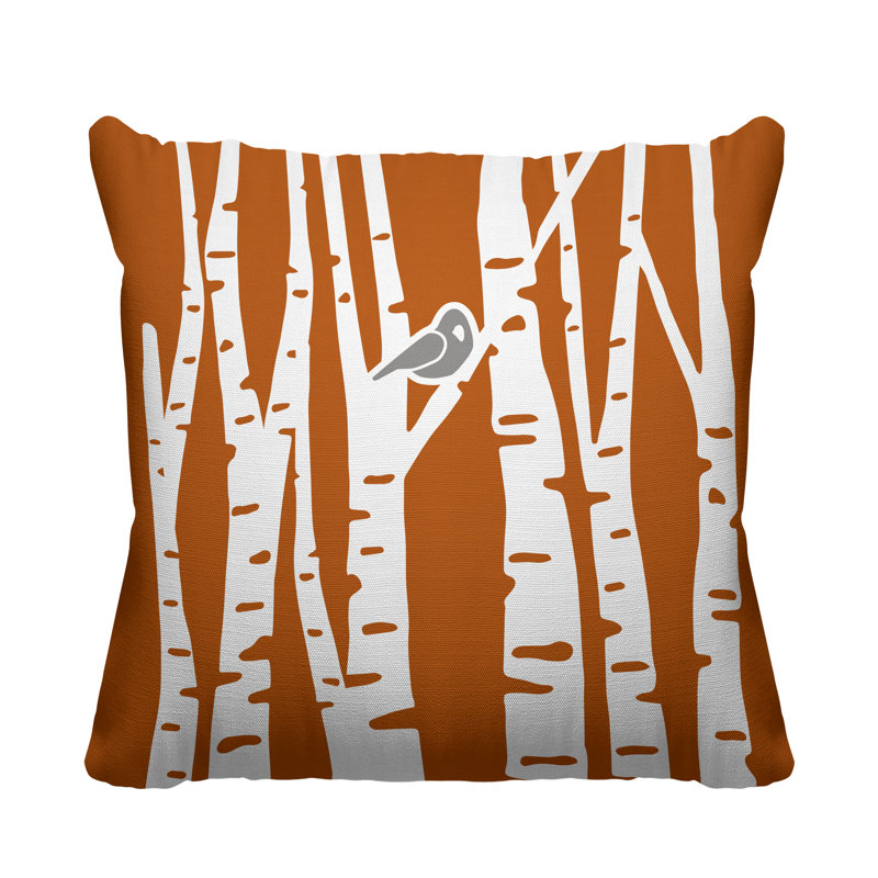 Coussin intérieur / extérieur Birch Tree Autumn / Fall, 17 po x 17 po, Orange, Carré