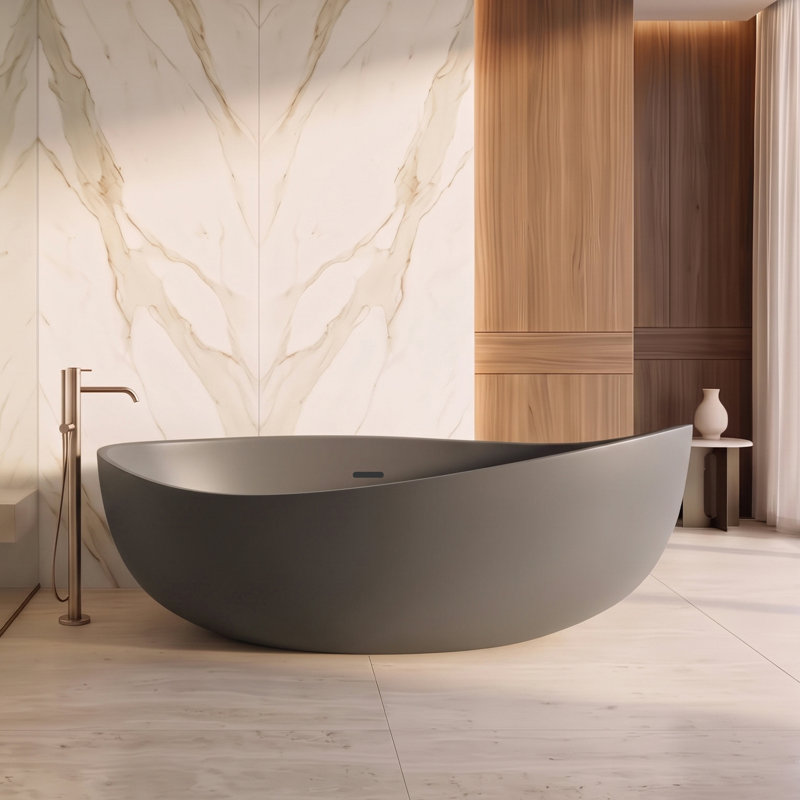 Baignoire de trempage autoportante en résine à surface solide 71 po x 44 po Newport - Gris, Gris