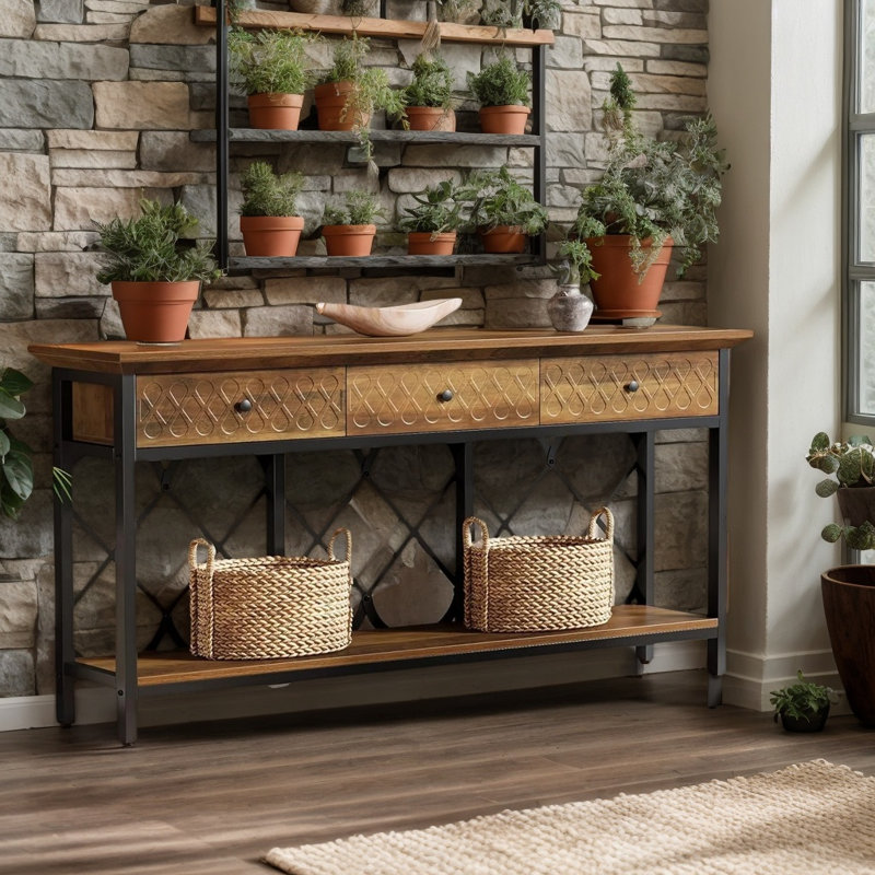 70.9" Narrow Console Table with 3 Drawers, 2-Tier Long Sofa Entryway Table