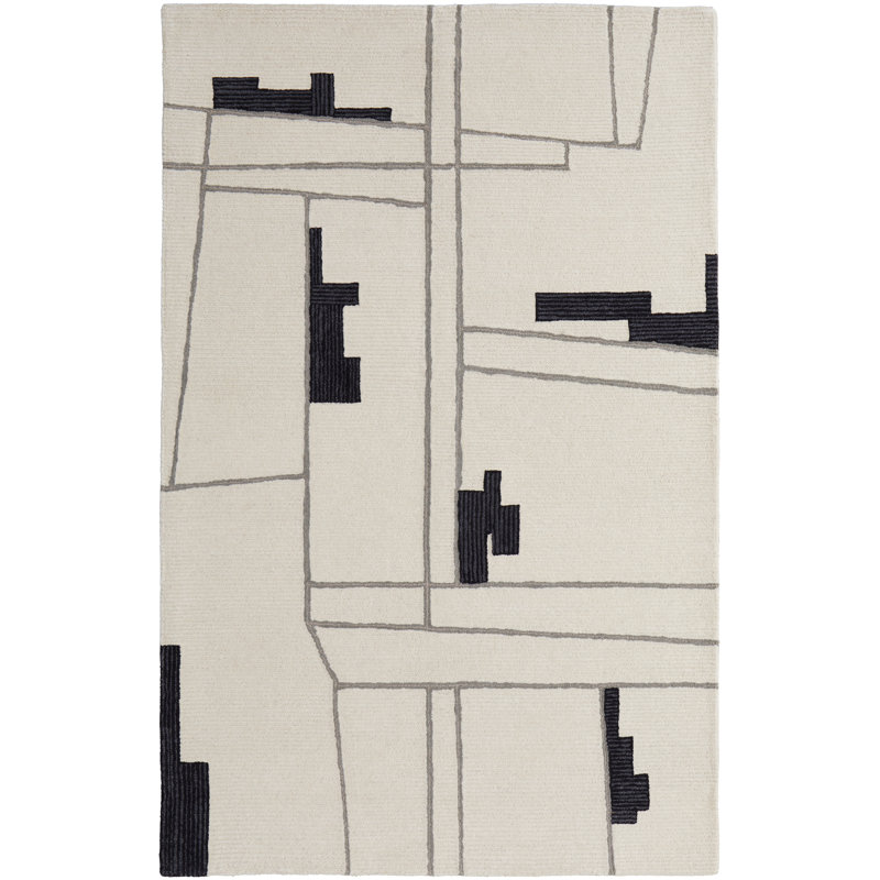 Tapis de style Mid-Century moderne ivoire / noir Gossner 12 pi x 15 pi, Rectangle 2 pi x 3 pi