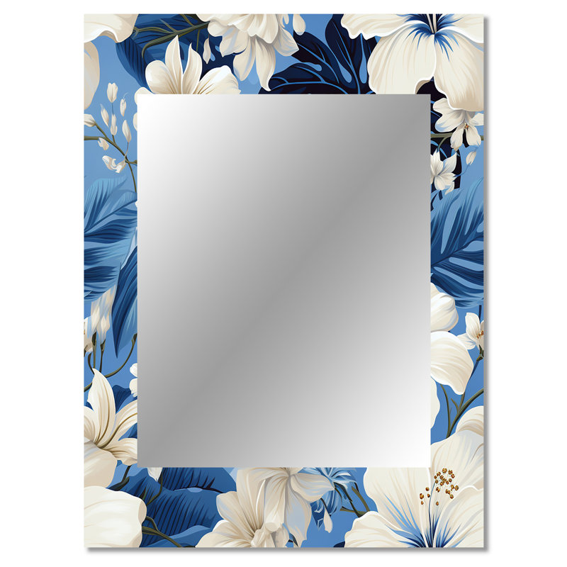 Arbordale Azure Oasis Tropical Pattern - tropical  Decorative Mirror, Botanical, Floral Wall Mirror, Printed Metal Art