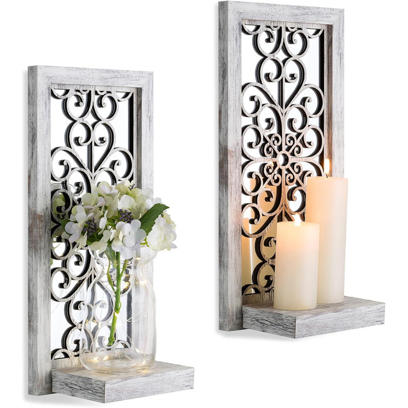 Set Of 2 Mirrored Wall Candle Holders