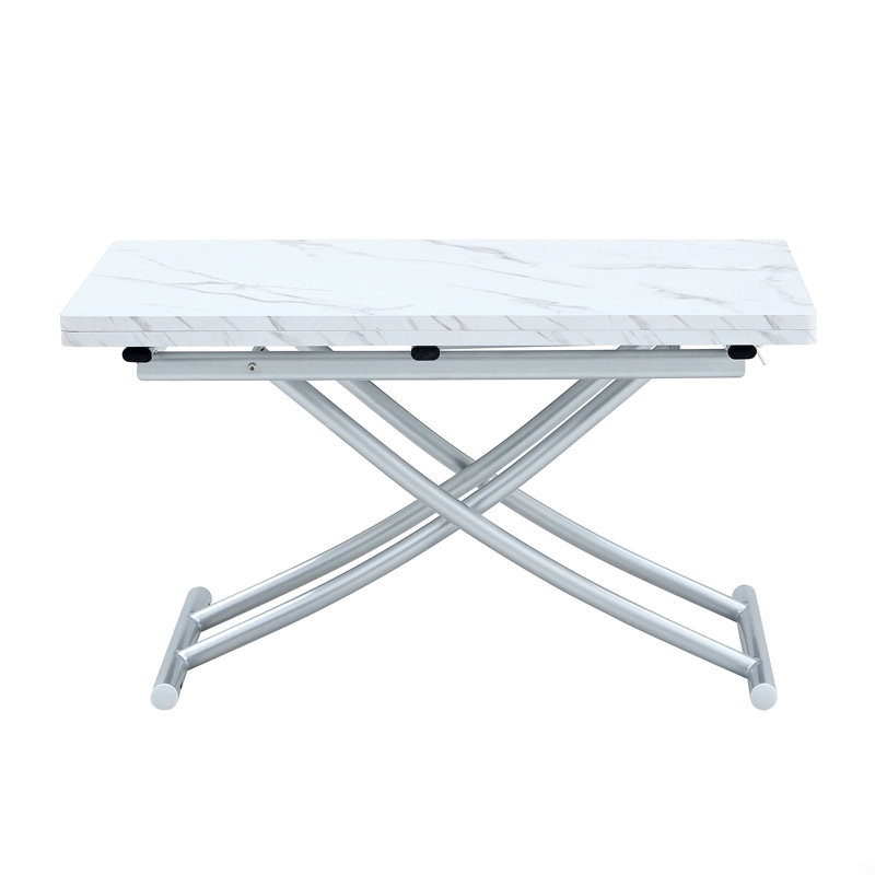 Table élévatrice avec plateau en MDF épais et pieds en métal argenté