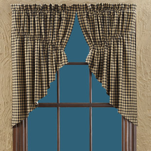 Addie Checkered Cotton Swag 72'' W Window Valance in (Set of 2)