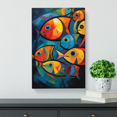 Fish Action Painting Art - Wrapped Canvas