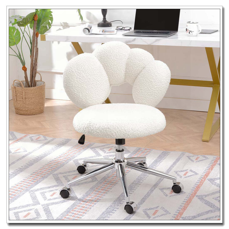 Fauteuil pivotant à 360 ° réglable en hauteur, fauteuil pivotant, tissu en peluche, fauteuil de bureau personnel, Blanc