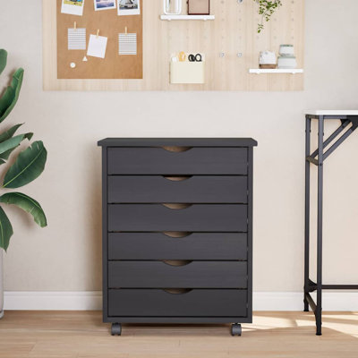 Ladehe MOSS 6-Drawer Chest with Wheels, Solid Pinewood