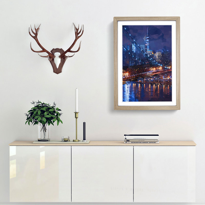 View of New York City in Abstract - Picture Frame Graphic Art Print, 60cm H x 40cm W x 2cm D, Oak