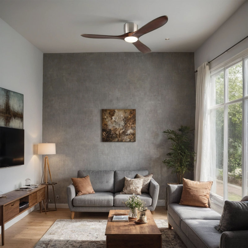 Ventilateur de plafond AeroLuxe Farmhouse Elegance avec pales en bois massif et moteur à courant continu réversible