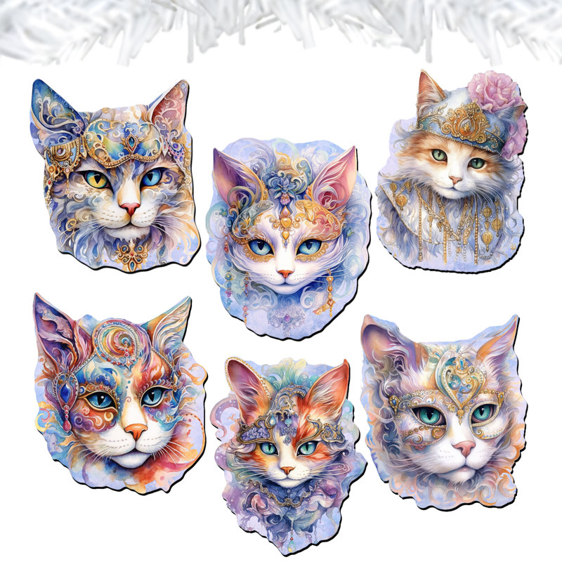 Ensemble de 6 ornements décoratifs à pince en forme de chat pour chats par Debrekht